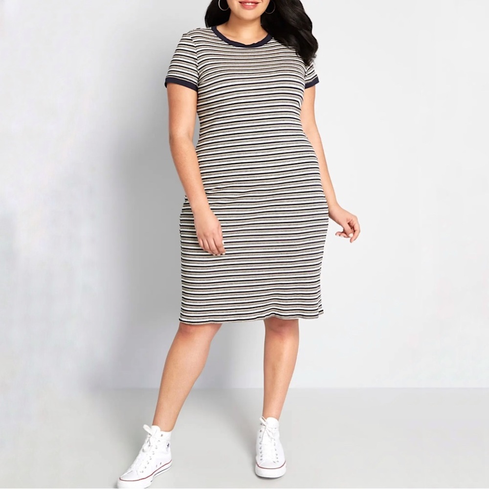 🌷 ModCloth Striped Ribbed Casual T-Shirt Dress